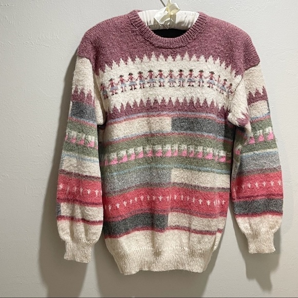 INTARSIA KNIT ALPACA BLEND Striped Sweater Ethic South American - Picture 1 of 4
